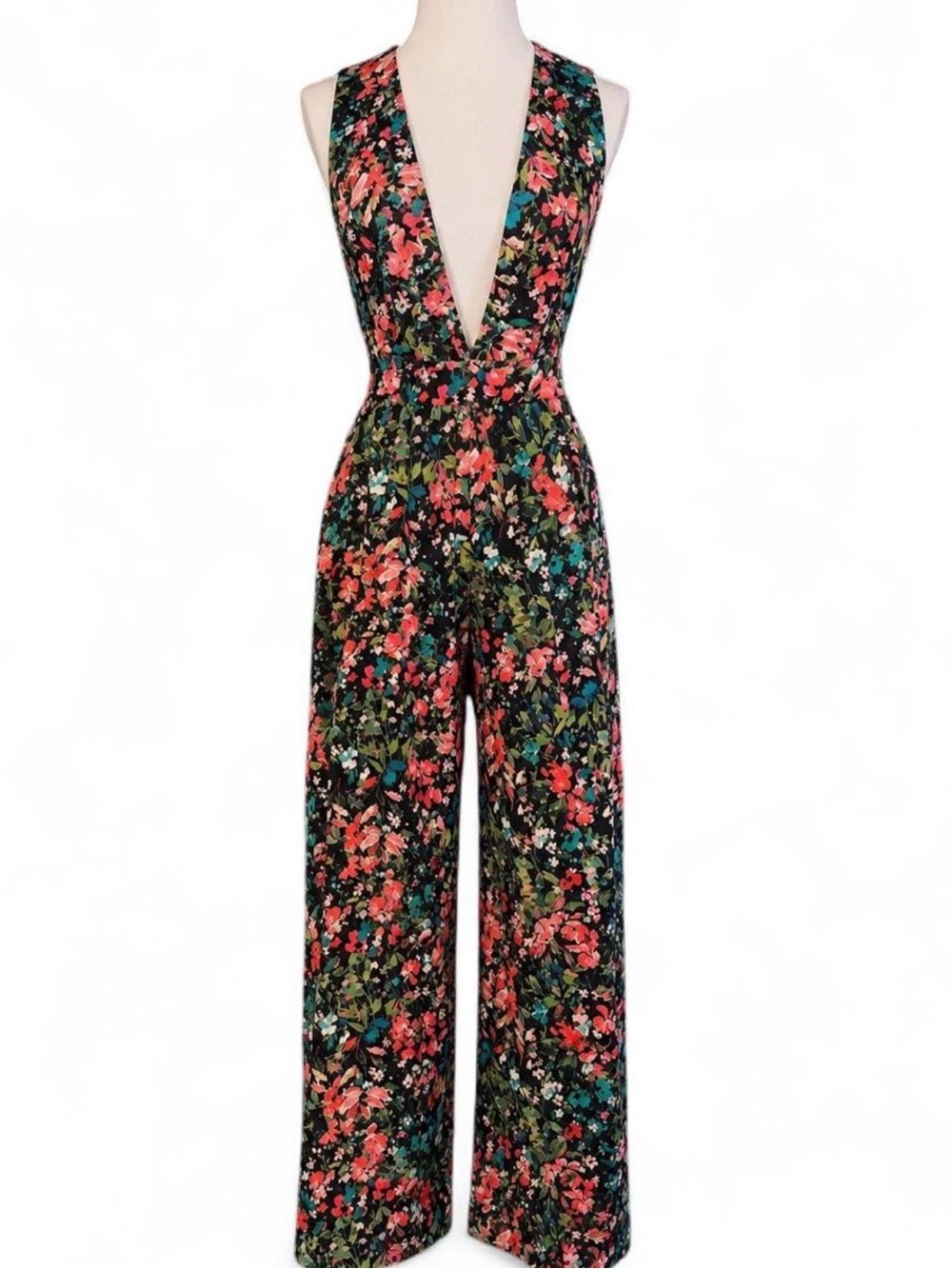 Aidan Mattox Floral Wide Leg Open Back Jumpsuit